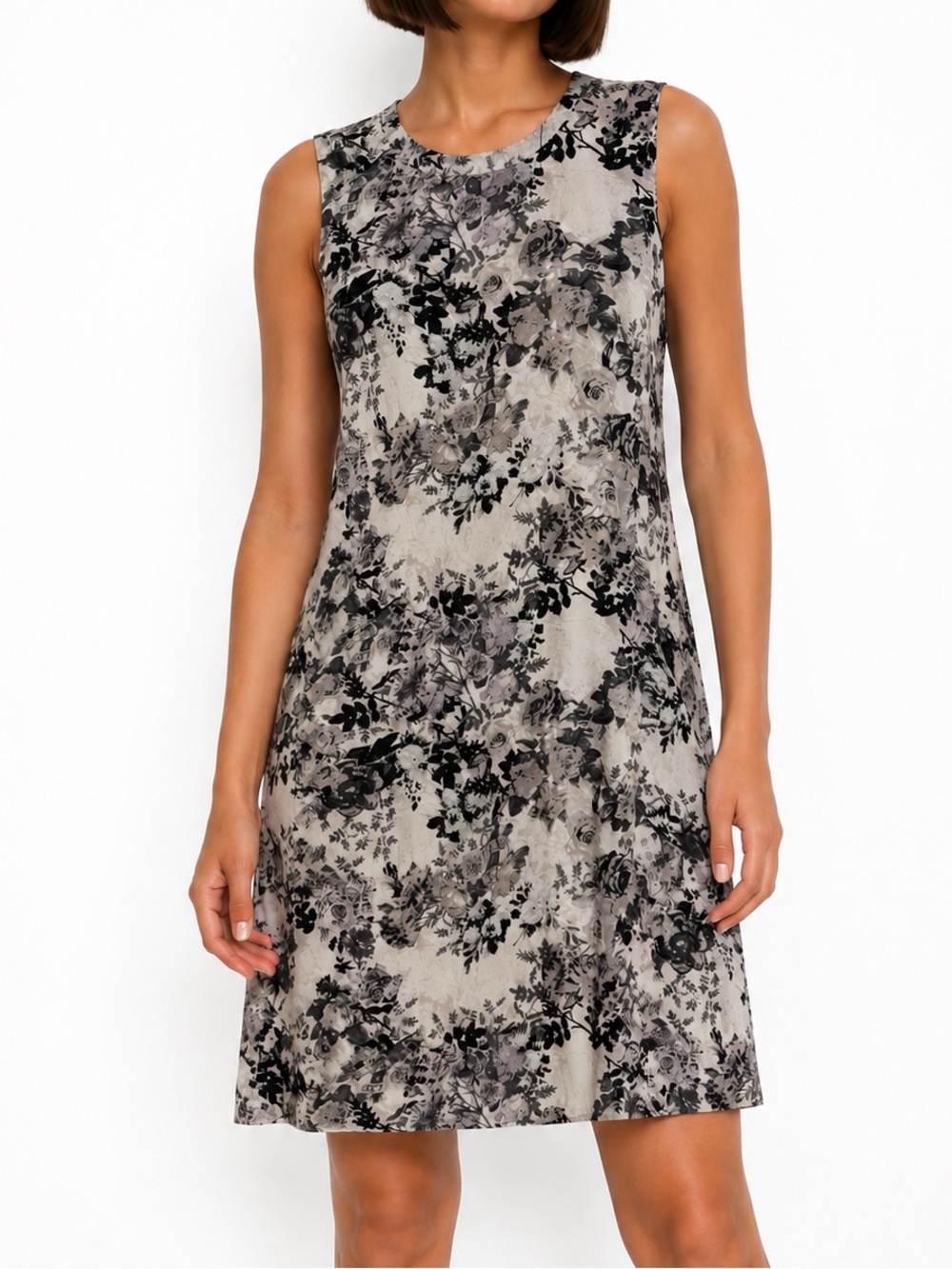 Daniel Rainn Beige and Black Floral Sleeveless Shift Dress